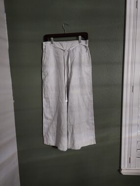 Halston Heritage White Linen Drawstring Wide-Leg Pants